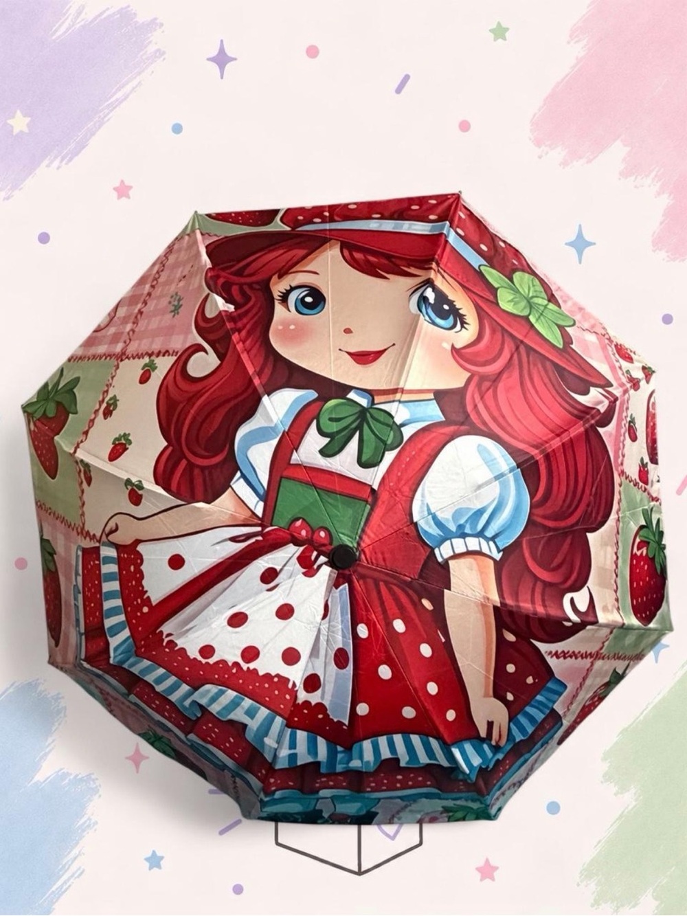 FULL-SIZE Strawberry Shortcake Folding Umbrella with Matching Sleeve | New